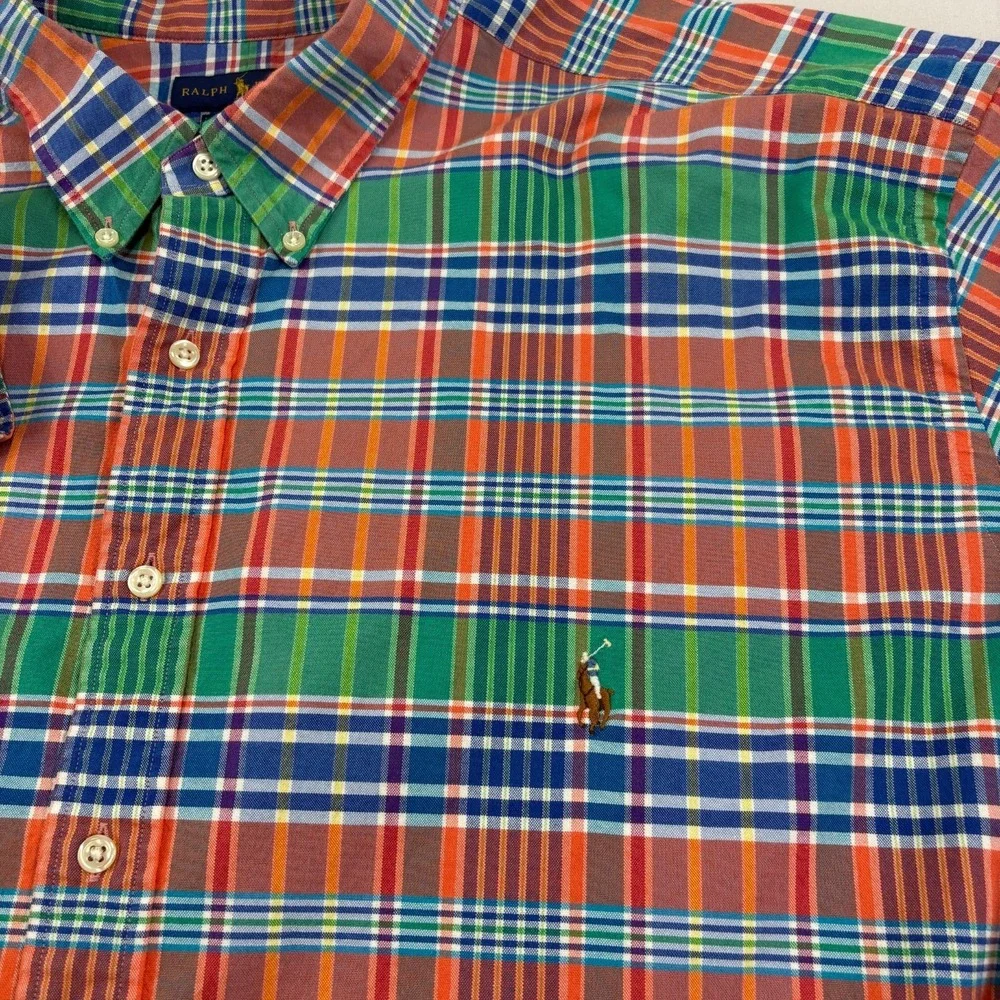 Polo‎ Ralph Lauren Shirt Mens 4XB Big Plaid Stretch Oxford Flesh Pony Button Up
